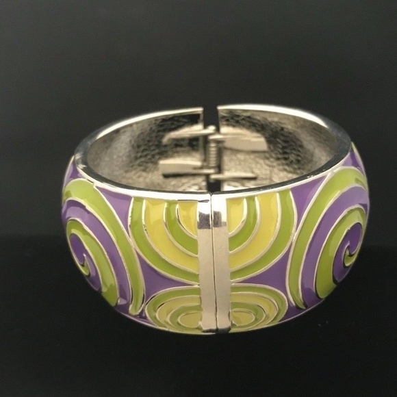 Designer Statement Bracelet Green Purple Enamel - Picture 5 of 7